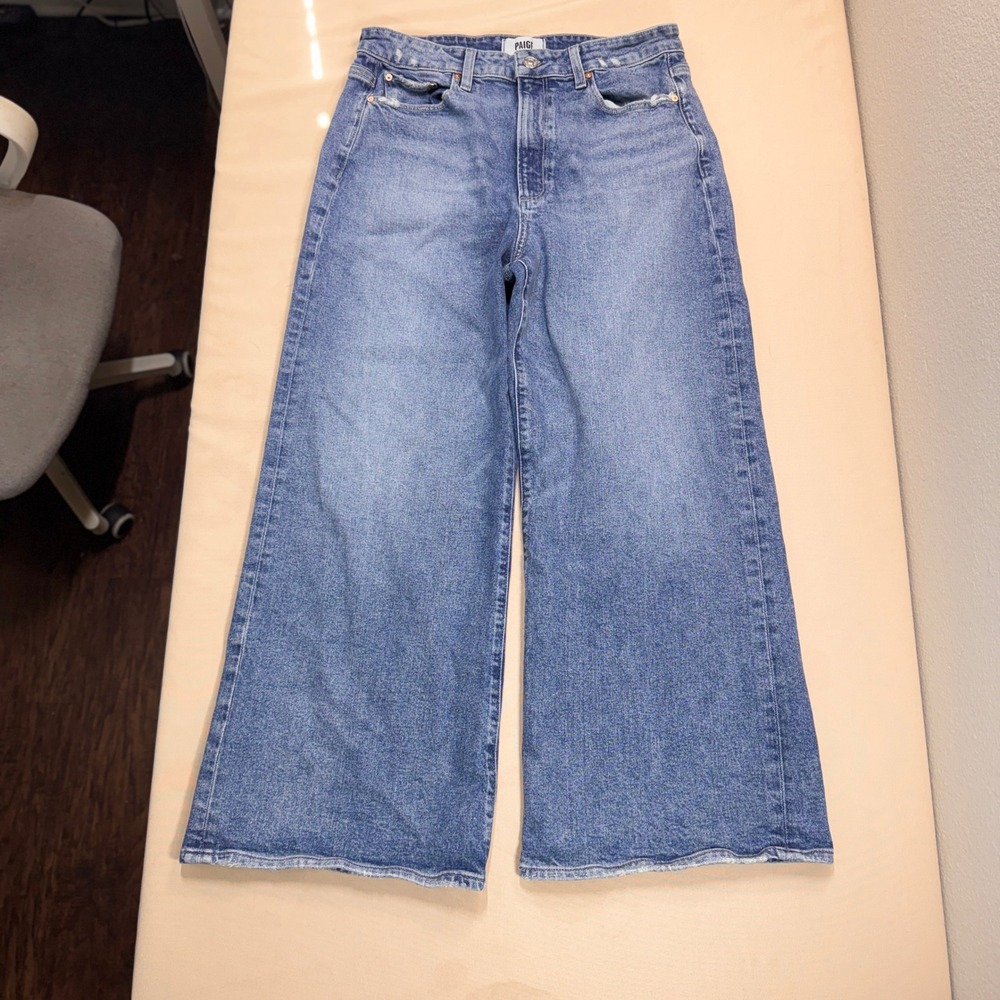 PAIGE Anessa High Rise Wide Leg Cropped Jeans Medium Wash Size 31 Casual EUC
